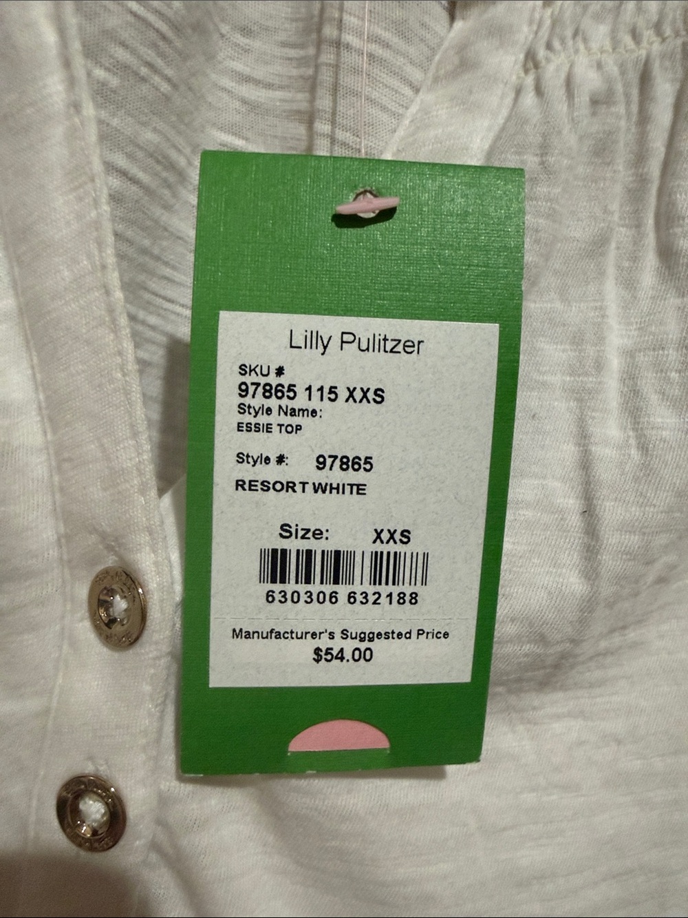 Lilly Pulitzer Essie White Sleeveless Smocked Henley Tank - Picture 3 of 3
